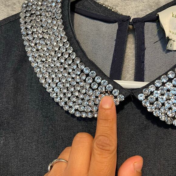 Kate Spade Kimberly Peter Pan Rhinestone Crystal Collar Denim Dress Sz 0 Elegant - Picture 4 of 8